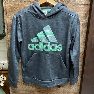 Adidas Youth Tech Fleece Pullover Hoodie Unisex Gray & Neon Green Large (14/16)